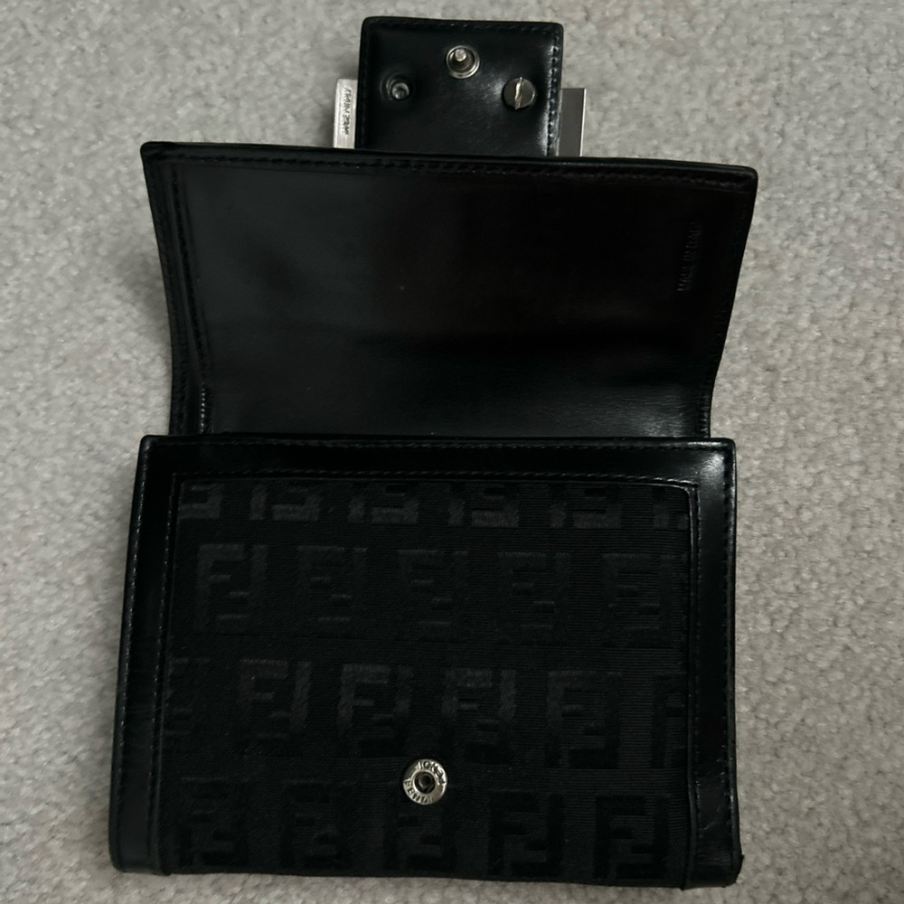 FENDI Y2K Black Zucchino Forever Continental Flap Compact Wallet Purse - Picture 8 of 16